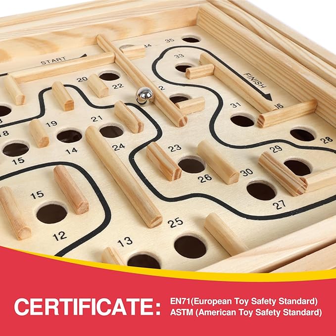 GOTHINK Wooden Labyrinth Game, Mable Ball Tilt Maze Board Game,Table Balance Game and Toy for Kids and Adults