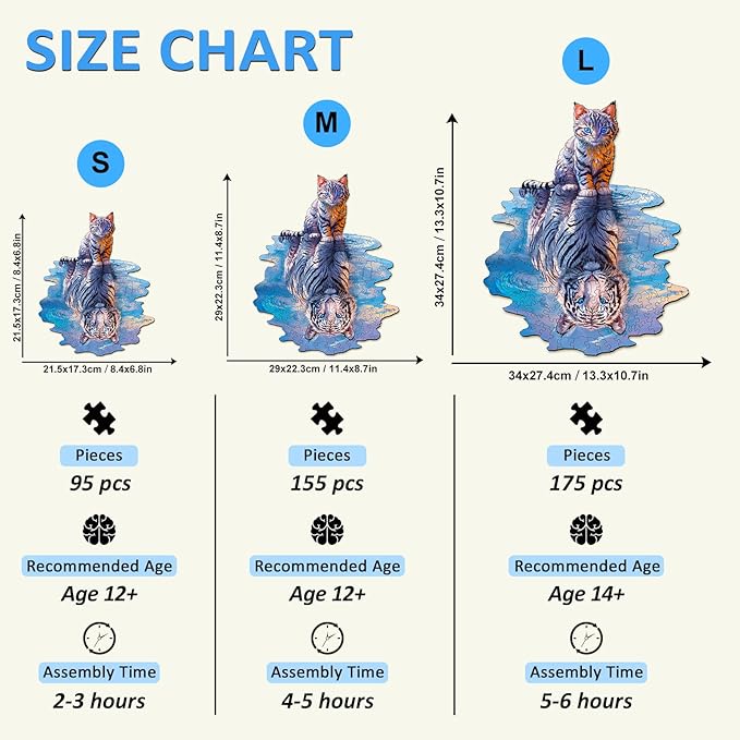 Wooden Puzzles for Adult, Cat Tiger Wooden Jigsaw Puzzles, Unique Shape Wooden Jigsaw Puzzle, Best Gift for Family Game (S-8.4 * 6.8in-95pcs)