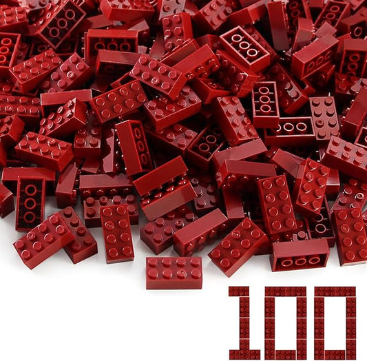 Feleph 100pcs 2x4 Bricks Dark Red Pieces Parts Classic Building kit Creative Play Set Basic Blocks Toy Accessories Compatible with 3001 Major Brands