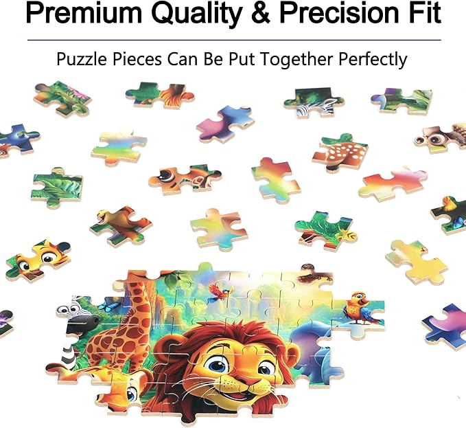 Jungle Animals Puzzles for Kids Ages 4-8, 100 Pieces Jigsaw Puzzles for Kids Ages 3-5 Puzzle for Girls and Boys Learning Educational Puzzles Toys in a Metal Box ﻿