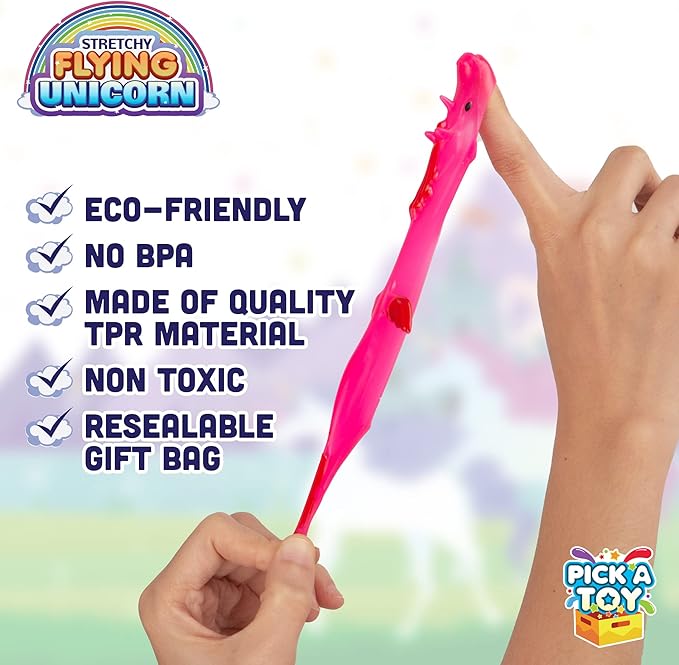 PICK A TOY Unicorn Favor Toys for Girls and Boys, 24 Pcs Rubber Finger Flicker Stretchy Slingshot for Kids, Birthday Goodie Bag, Unicorn Party Favors, Classroom Treasure Chest Treats