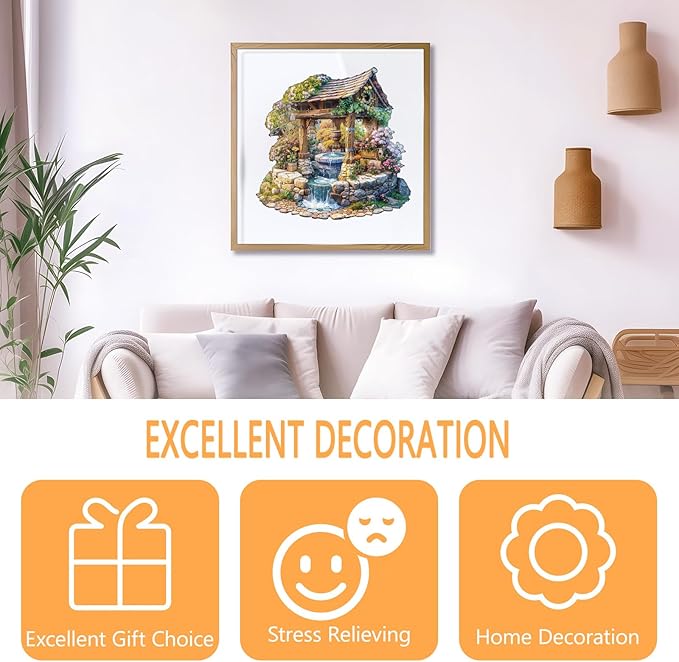 Wooden Puzzles for Adults, Springwell Garden Wood Puzzle Adult, Unique Shape Jigsaw, Wall Art Home Decor (L -13.4 * 13.2in -250 Pieces)