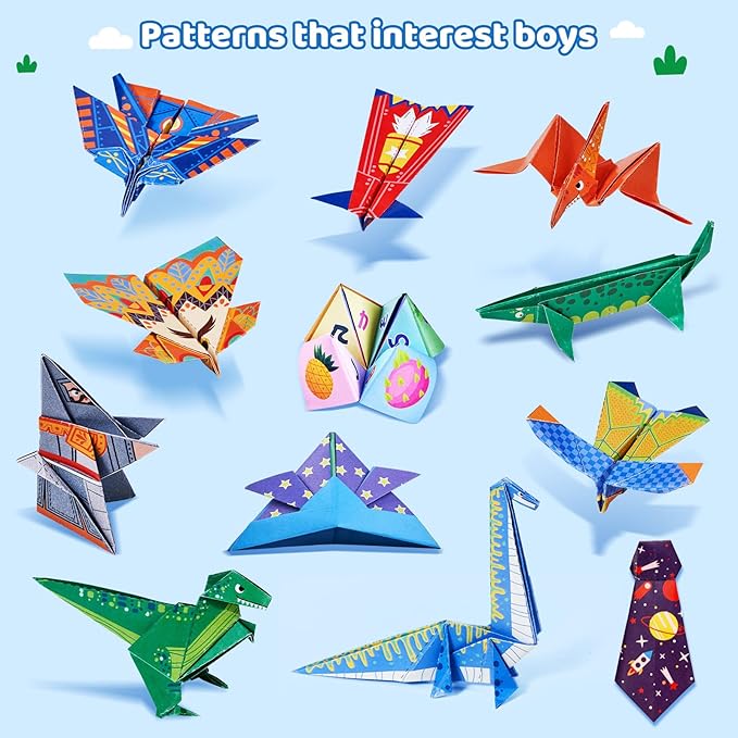 JoyCat Origami Paper Kit for Kids,180 Sheet 5.5x5.5 Colorful Paper,73 Dinosaur & Paperplane Style with Instruction Book,Art&Crafts Supply Set for Ages 5-12 boy,Ideal DIY&Educational Toy,Gift for Kids