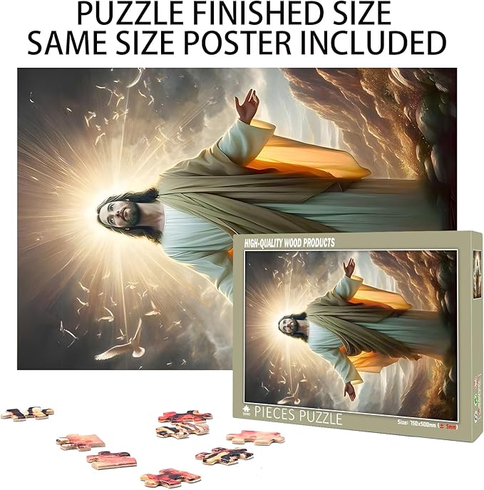 Jesus 1000 Pieces, Adult Wooden Jigsaw Puzzle, Family Fun, Relaxation, Decoration and Gift Giving. Puzzle Size: 29.5x19.7 inches and 1:1 Original Picture Poster
