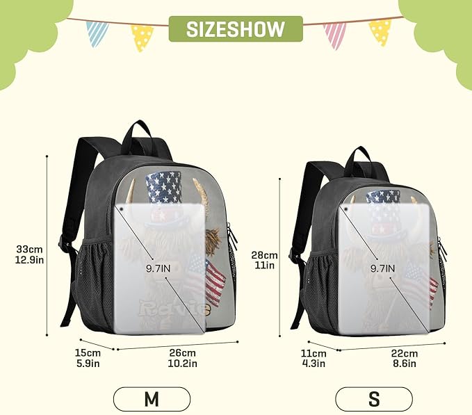 Cow Flag Gray Toddler Backpack for Boys Girls 3-6 Mini Backpacks for Elementary Lightweight Kids Bookbag for Preschool Kindergarten for Travel