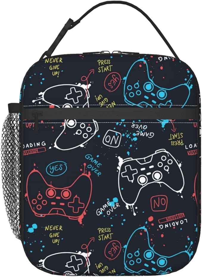 Video Game Controller Reusable Lunch Box Food Bag Insulated Lunch Bag for Teenage Boys Girls School Beach