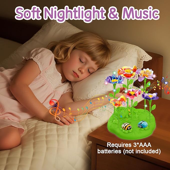 Fabric Flower Bouquets Toys with Music and Light, DIY Arts and Crafts Kit Toys for Kids Ages 4-8, Preschool Educational Activity Toy, Toddler Girls Christmas Birthday gifts for 4 5 6 7 8 Year Old Girl