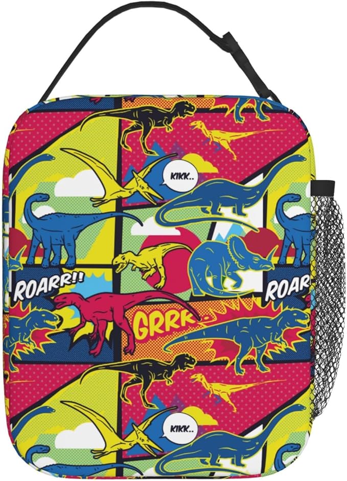 Cartoon Dinosaur Reusable Lunch Box Food Bag Insulated Lunch Bag for Teenage Boys Girls School Beach