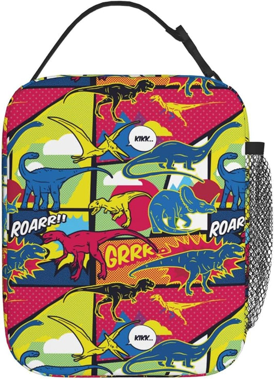 Cartoon Dinosaur Reusable Lunch Box Food Bag Insulated Lunch Bag for Teenage Boys Girls School Beach