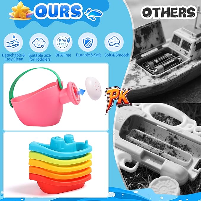 Baby Bath Toys for Kids Ages 1-3 8PCS Toddler Bath Toys Mold Free and 1PCS Toy Storage Net Bag Bathtub Shower Floating Water Toys for 6 Months Up Boy Girl Gifts (Color Random)
