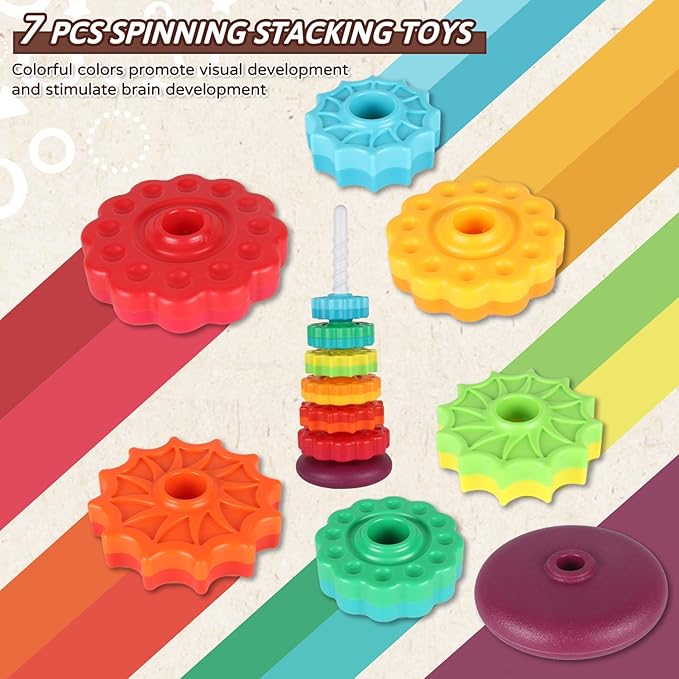 Spinning Toy, Rainbow Stacking Toys for Toddlers 1-3, Ring Stacker Baby Toys 6 to 12 Months, 1 One Year Old Girl Boy Christmas Birthday Gifts, Montessori Autism Sensory Toy