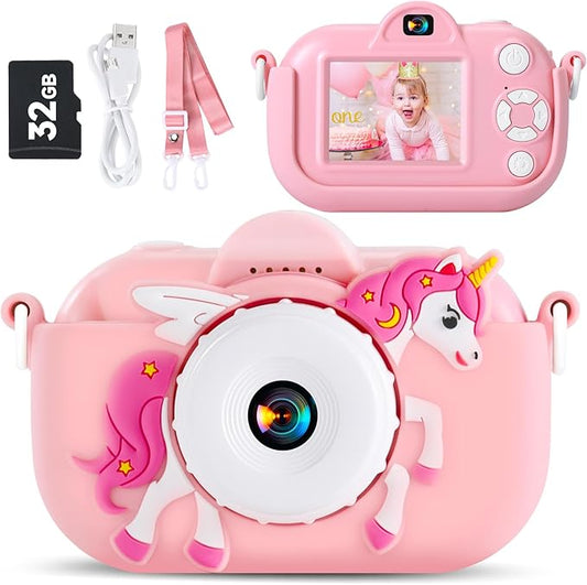 Kids Camera Selfie Video Digital Camera for Girls Ages 3-9, Toddler Girl Toys Age 6-8 with 32GB SD Card, Christmas & Birthday Gift for Girls Age 3-9, Light Pink