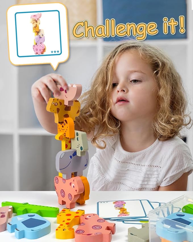 Montessori Toys for 1 2 3 4 Year Old Boys Girls, Toddler Toys Age 2-4, 10 Pack Wooden Animal Blocks Sorting & Stacking Education Toddler Puzzles Toy,1 2 3 4 Year Old Girl Boy Birthday Gifts