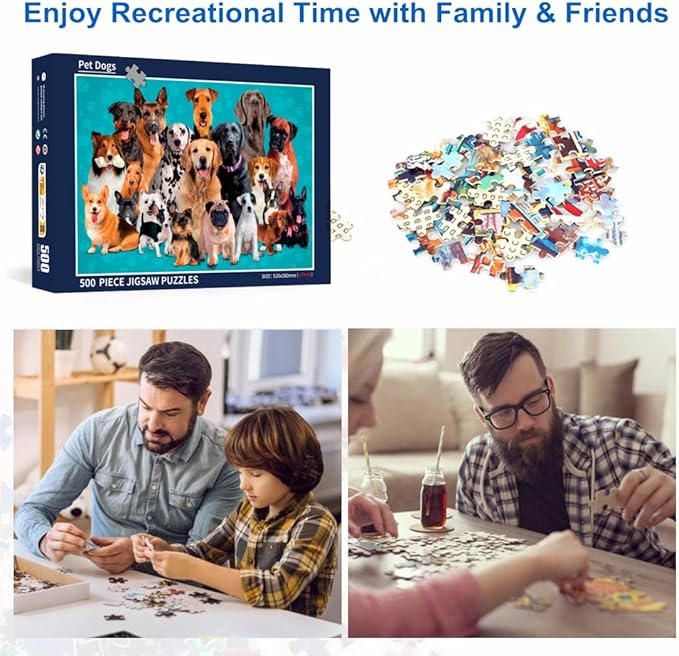 500 Piece Puzzles for Adults Pet Dogs 20.5 x 15 Inch 500 Piece Jigsaw Puzzles for Kids Adults Puzzles 500 Pieces for Adults Holiday Educational Challenge Toy