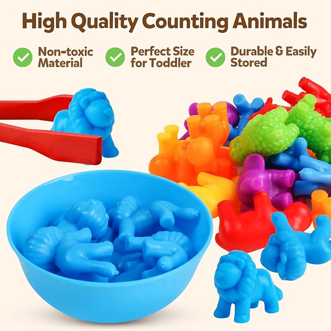 USATDD Counting Animal Toys Color Matching Games Preschool Learning Activities Sorting Stacking Toys Math Couting Educational Sensory Montessori Toy for Toddlers Kids Ages 3 4 5