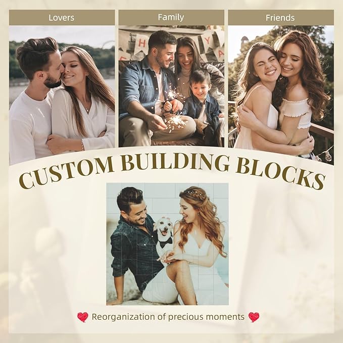 Custom Building Brick Personalized Photo Block Puzzle Valentines Day Gifts Building Block Family Portrait Photograph DIY Gifts for Women, Men,Kids Horizontal Shaped Brick Puzzle (Horizontal Shaped)