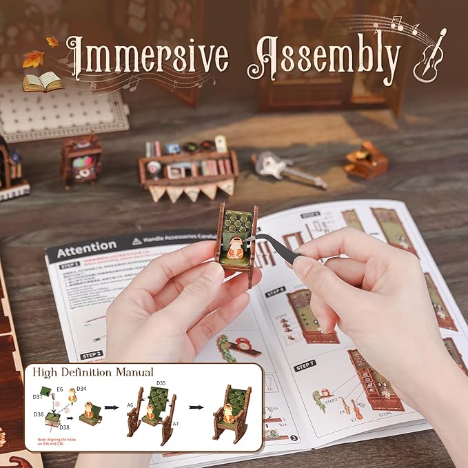 Fsolis Book Nook Kit, DIY Miniature House Kit, 3D Wooden Puzzles for Adults, 136 Pieces, Bookshelf Decor Mini Scale Model Boonook Craft, Gifts for Women Teenagers (Memories Music Bookshop)