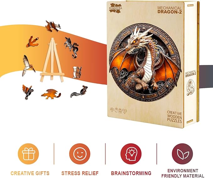 Wooden Puzzles for Adults - Mechanical Dragon Wooden Jigsaw Puzzle, Unique Animal Shaped Wood Puzzles Adult, Christmas Birthday Gifts for Friends/Family, Home Decor 11.4 * 11.4in 200pcs
