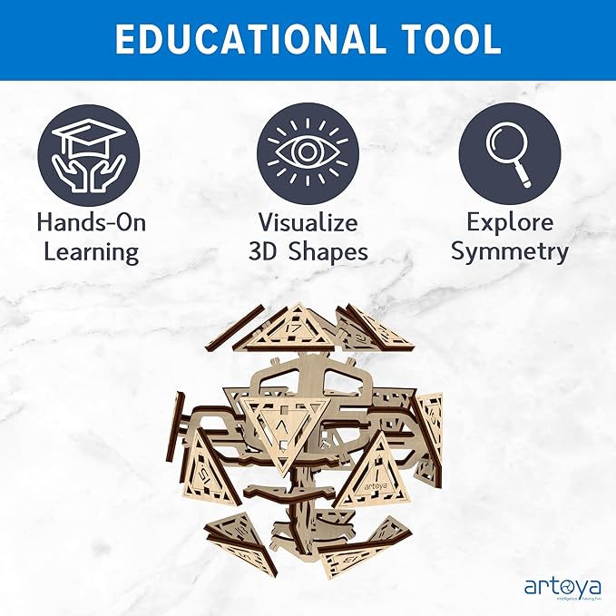 3D Wooden Puzzles for Teens & Adults – Smart Brain Teaser Puzzles, Wood Models, Creative & Educational Fun, Sustainable Materials, Ages 14 and Up Icosahedron D20