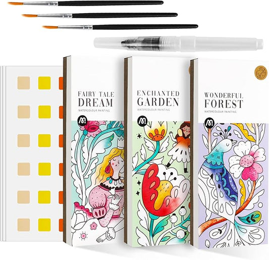 Watercolor Painting Coloring Books Arts & Crafts Kit, Pocket Watercolor Paint Bookmarks, Mess Free Paint with Water Set, Travel Activities Art Supplies Party Favors Exchange Birthday Gifts for Kids