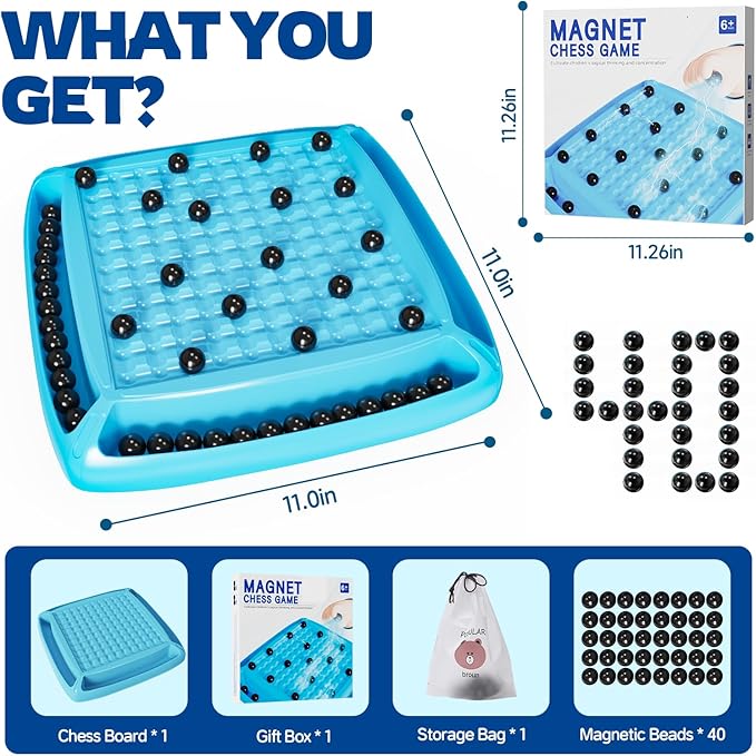 Magnet Game, Magnetic Games Chess, Board Games for Kids 6-8-12, Magnet Chess Kid Games, Family Board Games for Kid and Adults, Magnetic Game with 40 Pieces, Fun Birthday Gifts for Kids (Blue)
