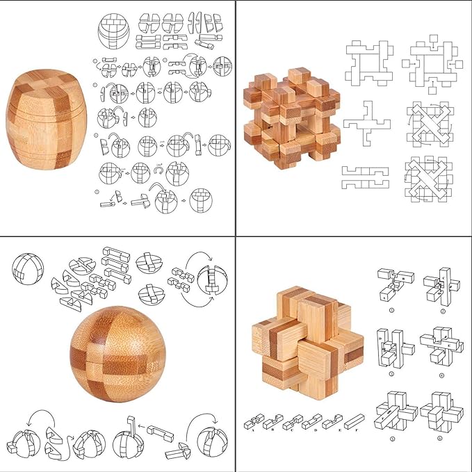 Brain Teaser Puzzle 20Pcs Unlock Interlock Game IQ Test Wooden Toy 3D Unlock Interlock Puzzle Magic Ball Brain Teaser Toy Puzzles for Adults