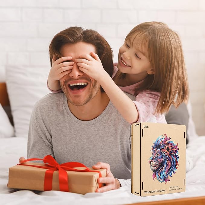 Wooden Jigsaw Puzzle, 200 Pcs Unique 3D Shape Jigsaw Puzzles, Wood Puzzle Gift Box Packing, Medium Size Letter, Creative Gift for Adults and Kids, Fun Challenging (EA4Lion, 200PCS)