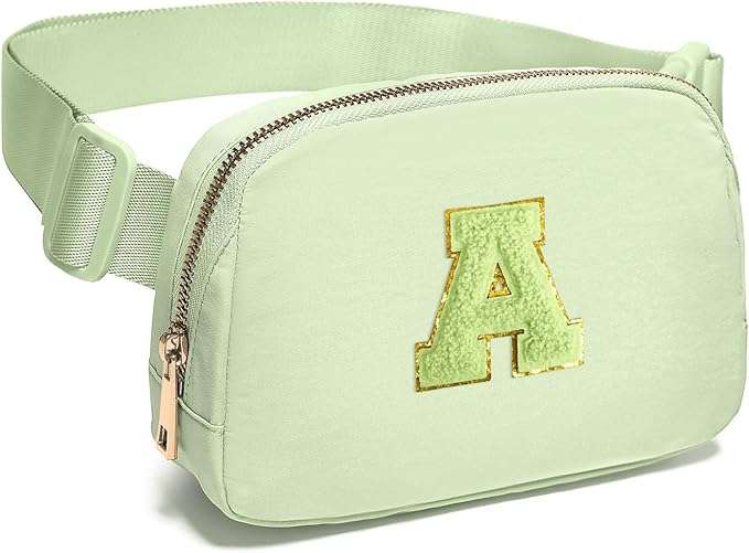 Gitus Gifts for 8 9 10 11 12 Year Old Girls Belt Bag Fanny Pack Crossbody Bags with Initial Letter Patch Cute Stuff Birthday Gifts for Teen Girls Women Personalized Trend Stuff (Light Green-A)