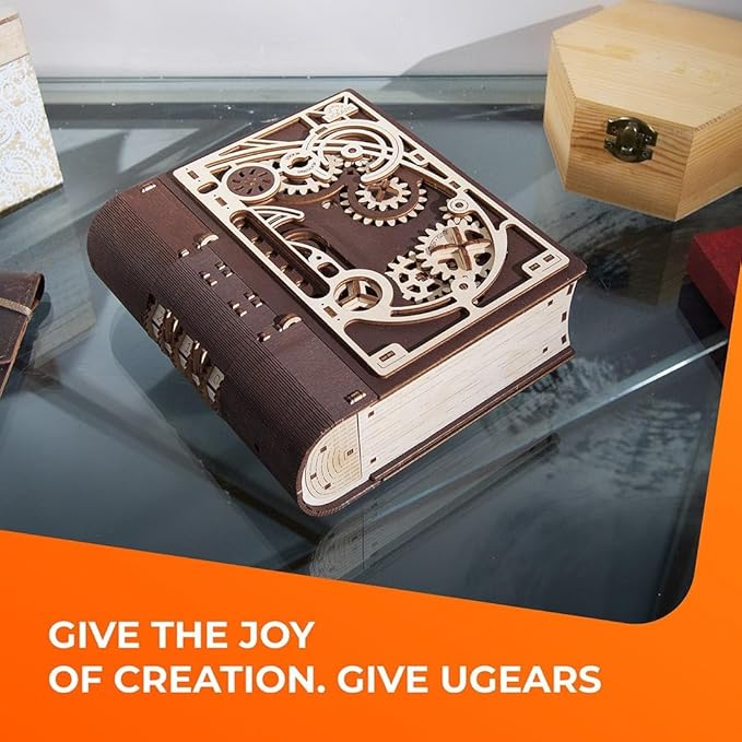 UGEARS Book of Secrets 3D Wooden Puzzles for Adults - Mechanical 3D Puzzle Model Kit - Brain Teaser Puzzles for Adults, DIY Adult Craft Model Building Kits, Wood Puzzle Box, Gift Hobby Set