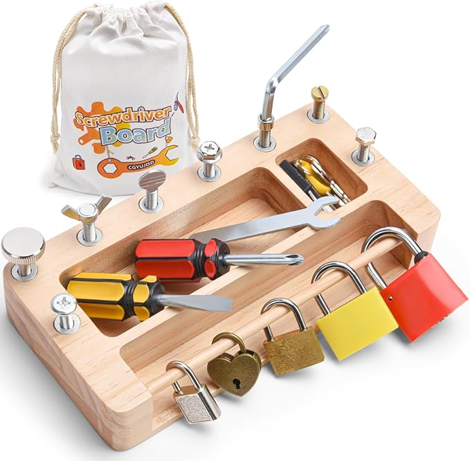 Screwdriver Board Set Lock and Key Toys Kids Tools Montessori Toys for 3+ 4 5 Year Old Learning Practical Life Fine Motor Skills
