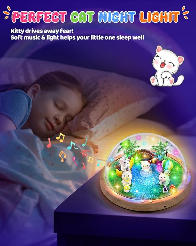 Laclun Make Your Own Music Night Light, Cat Toys for Kids, Crafts for Girls Age 3-8,DIY Cat Toy Kits 3 4 5 6 7 8 9 10 Year Old Girl Birthday Gift Ideas,Best Christmas Gifts for Girls(Kitten)