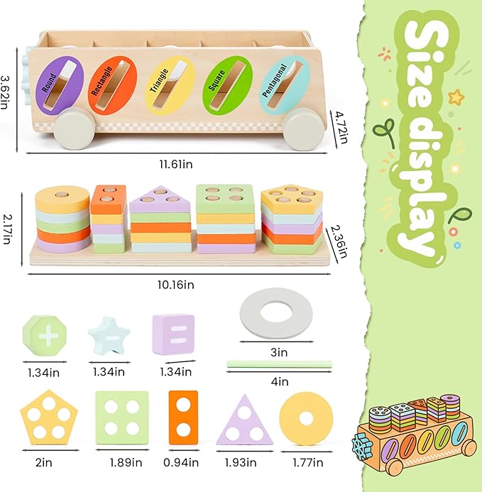 Montessori Toys for 1 2 3 Year Old, Wooden Color & Shape Sorting Matching Toys | Learning Educational Toys for 1-3 Year Old Kids | One 1st 2st Birthday Gift for Boy Girl