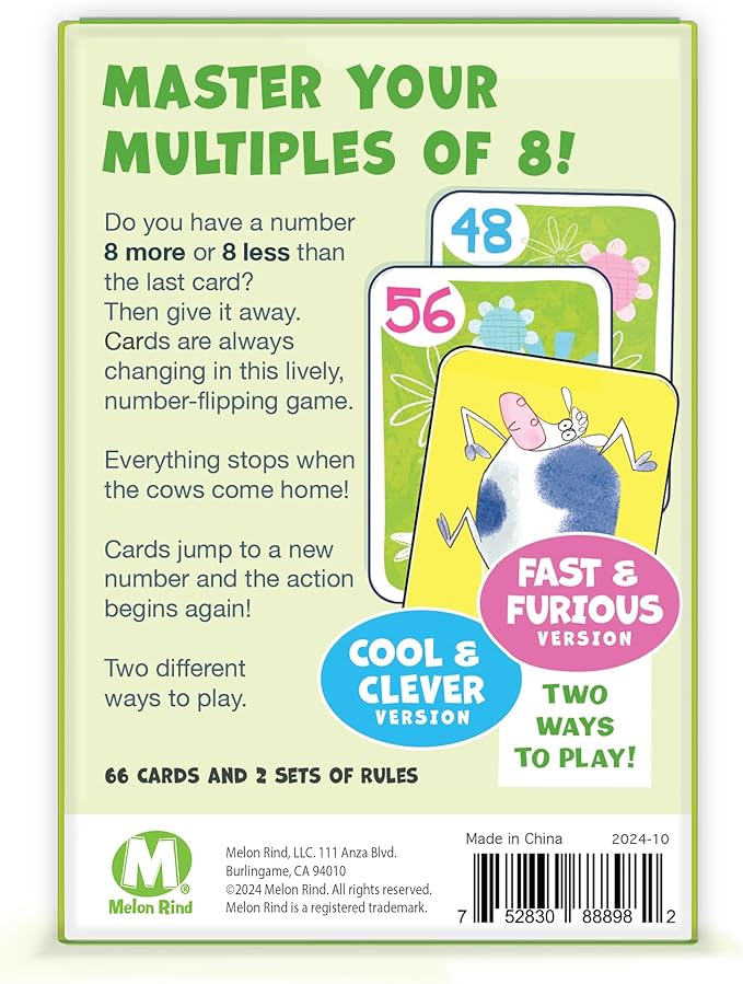 Melon Rind Jump 8, Math Game for Kids Learning Multiples of 8, Lively, Fun Card Game, Quick Activity for Boosting Math Confidence, Easy Screenless Fun, Ages 8+