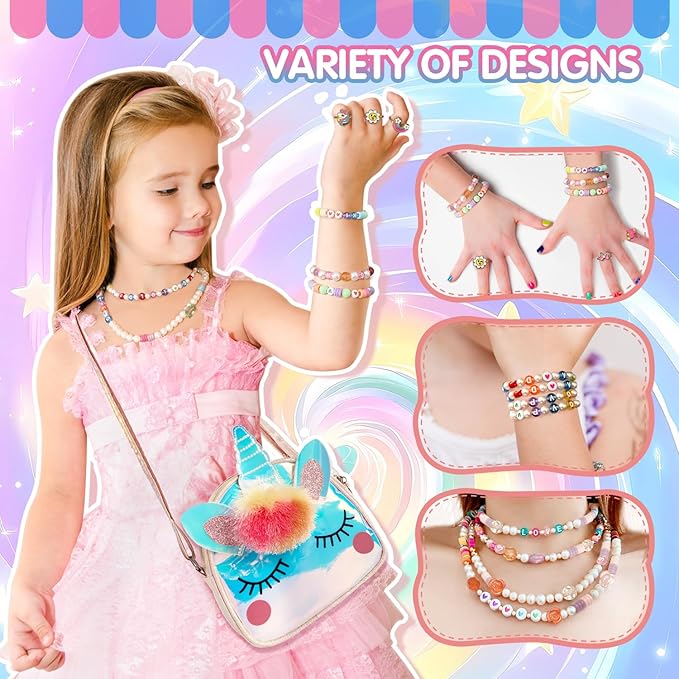 Unicorn Toys Gift for Girls Age 4 5 6 7 8 9, Bracelet Making Kit, Decorate Unicorn Water Bottle, Birthday Gift Box for Little Girls, Daughter, Granddaughter
