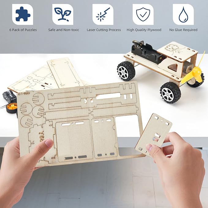 Wooden 6 in 1 STEM Toys for Kids Age 8 9 10 11 12 13 14, Science Experiments for Boys Girls, Fun Engineering Sets Activity Toys Xmas Birthday Gifts for 8 9 10 11 12 Year Old Kids Boys