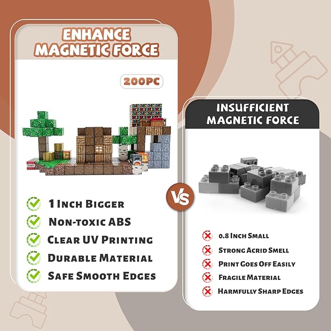 200PCS Magnetic Blocks, 1in Magnetic Building Blocks Cubes for Kids, Stacking Magnets Tiles, School STEM Montessori Stacking Toy, Christmas Birthday Gifts for Boys and Girls Age 3+ Years Old