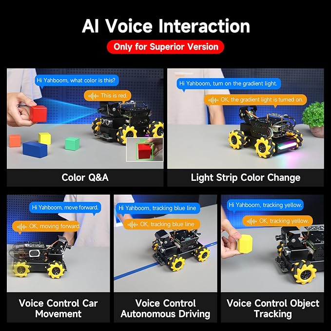 Yahboom Raspberry Pi 5 ROS2 Robot Car 360°Movement, AI Vision & Tracking, Integrated Multimodal Large AI Model OpenRouter, AI Voice Interaction (Superior Without RPi5)