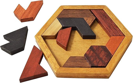 KINGZHUO Hexagon Tangram Puzzle Wooden Puzzle for Children and Adults Challenging Puzzles Wooden Brain Teasers Puzzle for Adults Puzzles Games Family Portable Brain Games Tangrams for Adults