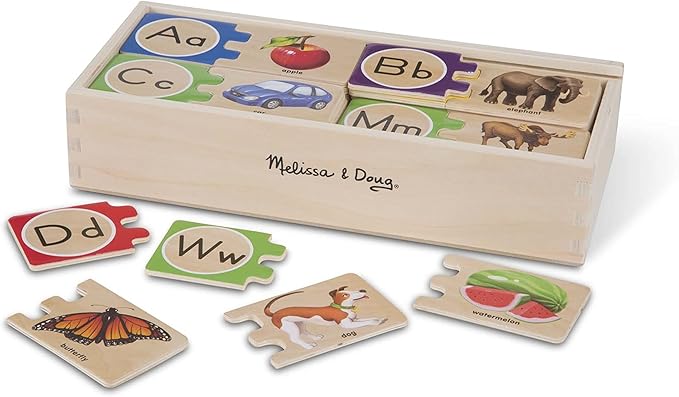 Melissa & Doug Self-Correcting Alphabet Wooden Puzzles with Storage Box (52 pcs) ABC Puzzles, Wooden Alphabet Puzzle for Kids Ages 4+