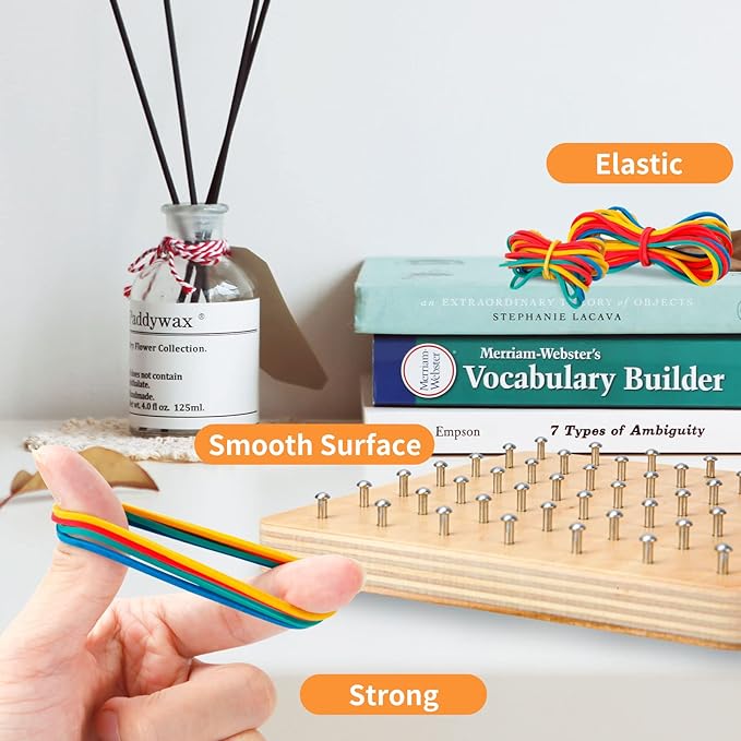 HEELWIRE Wooden Geoboard,Montessori Toy,Graphical Mathematical Education Toy for Kids with Pattern Cards and Rubber Bands to Figures and Shapes, Brain Teaser STEM Toy Geo Board (6 * 6 * 0.6 in)