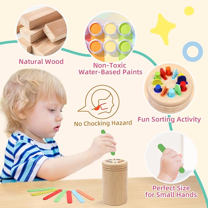 Montessori Wooden Color Sorting Toys for 18 Month Old,Preschool Learning Activities Educational Fine Motor Matching Game,Birthday Gifts for Boys Girls