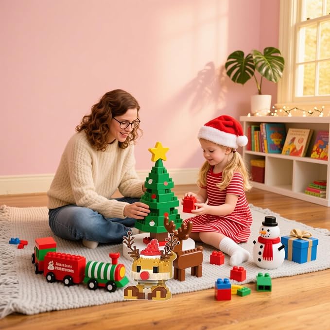 Santa Claus Design Building Blocks Set, Christmas Theme Building Blocks Ornaments, Mini Building Figures, DIY Stocking Stuffers,Party Favors, Xmas New Year Birthday Gifts (4 Pack)