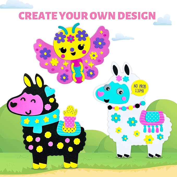 VKPI 4 Pieces EVA Foam Art Crafts Gift Kit, Creative Make Your Own Butterflies, Cartoon Paper Craft Projects for Kids Ages 4+ Toddler, Preschool Learning Toy for Birthday Party Favor Supplies