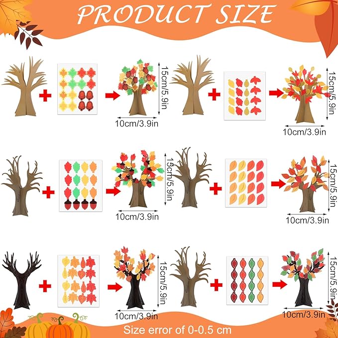 Janlaugh 30 Sets Fall Tree of Thanks Craft Kit Make Your Own DIY Thanksgiving Tree Decorations 3D Autumn Maple Leaves Thankful Craft Kit Home Fun Activities Supplies