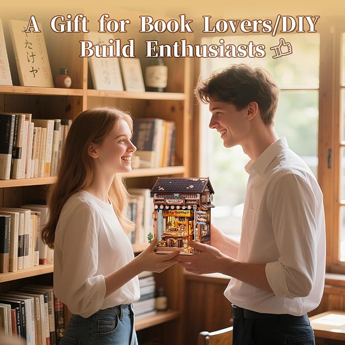 Fsolis Book Nook Kit - DIY Miniature House Kit for Adults Mini House Tiny 3D Puzzles for Bookshelf Diorama Decor Gifts for Women Teenagers Puzzle Lovers (Izaka-ya Kurosawa)