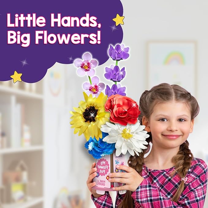 SmartCraft Art & Craft Kit - Poke Art Flower Making Kit for Kids Ages 4, 5, 6, 7, 8, 9, 10 Years Old, Create 8 Beautiful Flowers with Pot, Creative Birthday Gift for Girls & Boys, DIY Fun Activity Kit