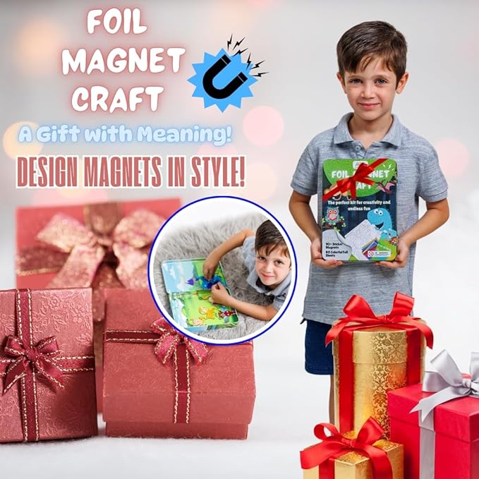 Foil Fun Art Kit for Kids - Reusable Animal Foil Art for Girls & Boys, DIY Mess-Free Girls Craft Kit w/Magnets, Ideal Travel Toy & in Car Activities for Kids Ages 4 5 6 7 8 9 10 11 12