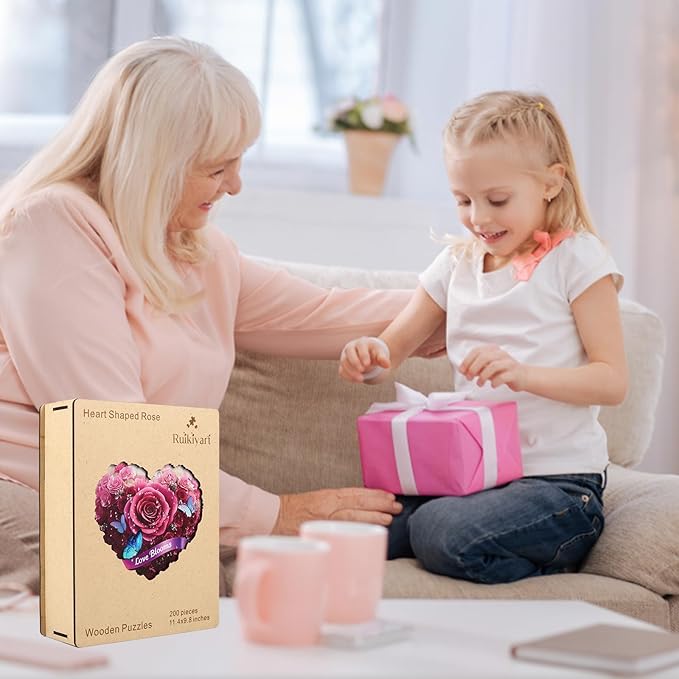Ruikiyart Wooden Puzzles for Adults,Heart Flower Puzzles 500 Pieces,Unique Shaped Jigsaw Puzzles,Christmas Birthday Gifts for Mom Adults and Kids,Extra Thick 5MM,Fun Challenging,16.9 * 14.7in