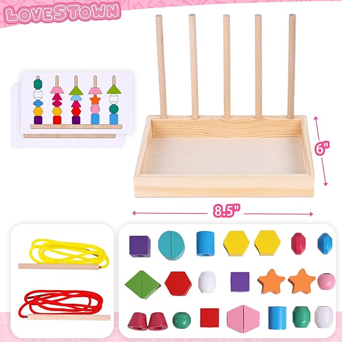 LovesTown Beads Sequencing Toy Wooden Stacking Montessori Toys for Kids Coordination and Educational Preschool Learning Toy