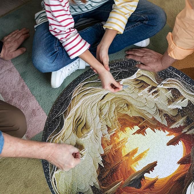 Bgraamiens 3D Visual Dawn Inside a Cave - 1000 Pieces Round Puzzle for Adults, Unique Autostereoscopy Hard Challenge, BG24011